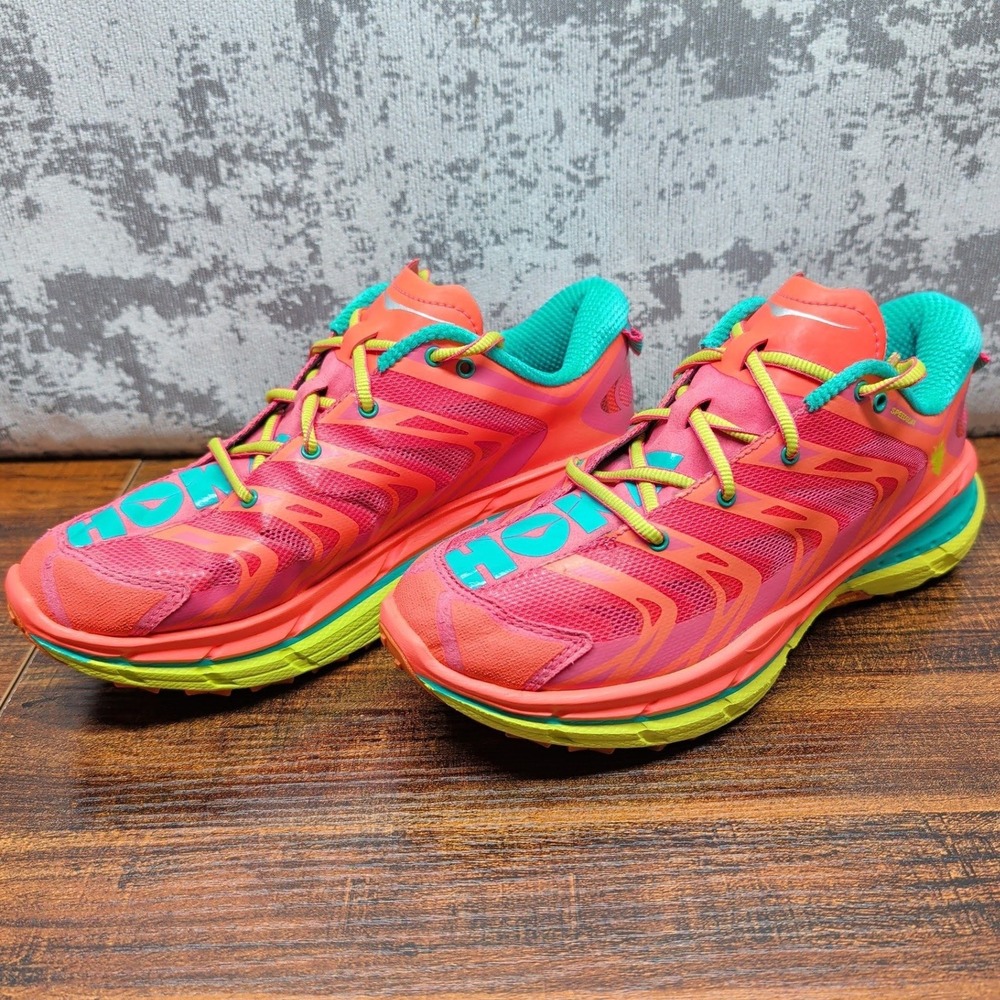 Hoka One One Speedgoat Womens Trail Running Shoes Neon Coral Aqua 1009681 NCAQ 7